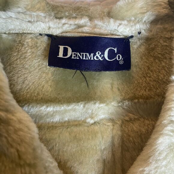 Vintage DENIM & CO Coat Faux Suede Fur Shawl Collar Pockets Button Women M Beige - Picture 5 of 11